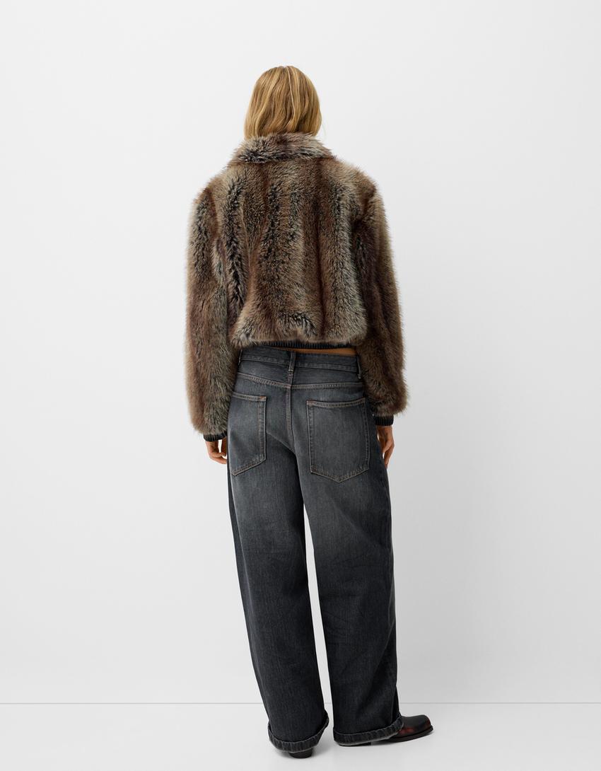 Faux Fur Jacket with Leather Effect