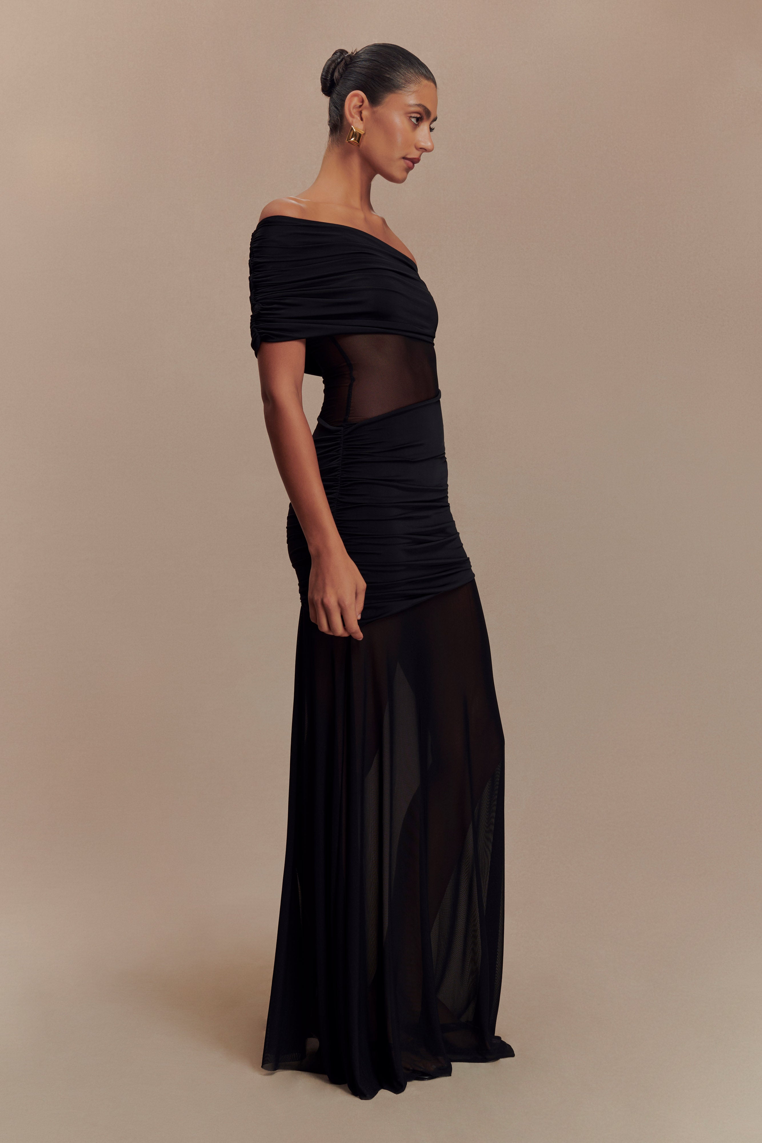 One Shoulder Mesh Maxi Dress