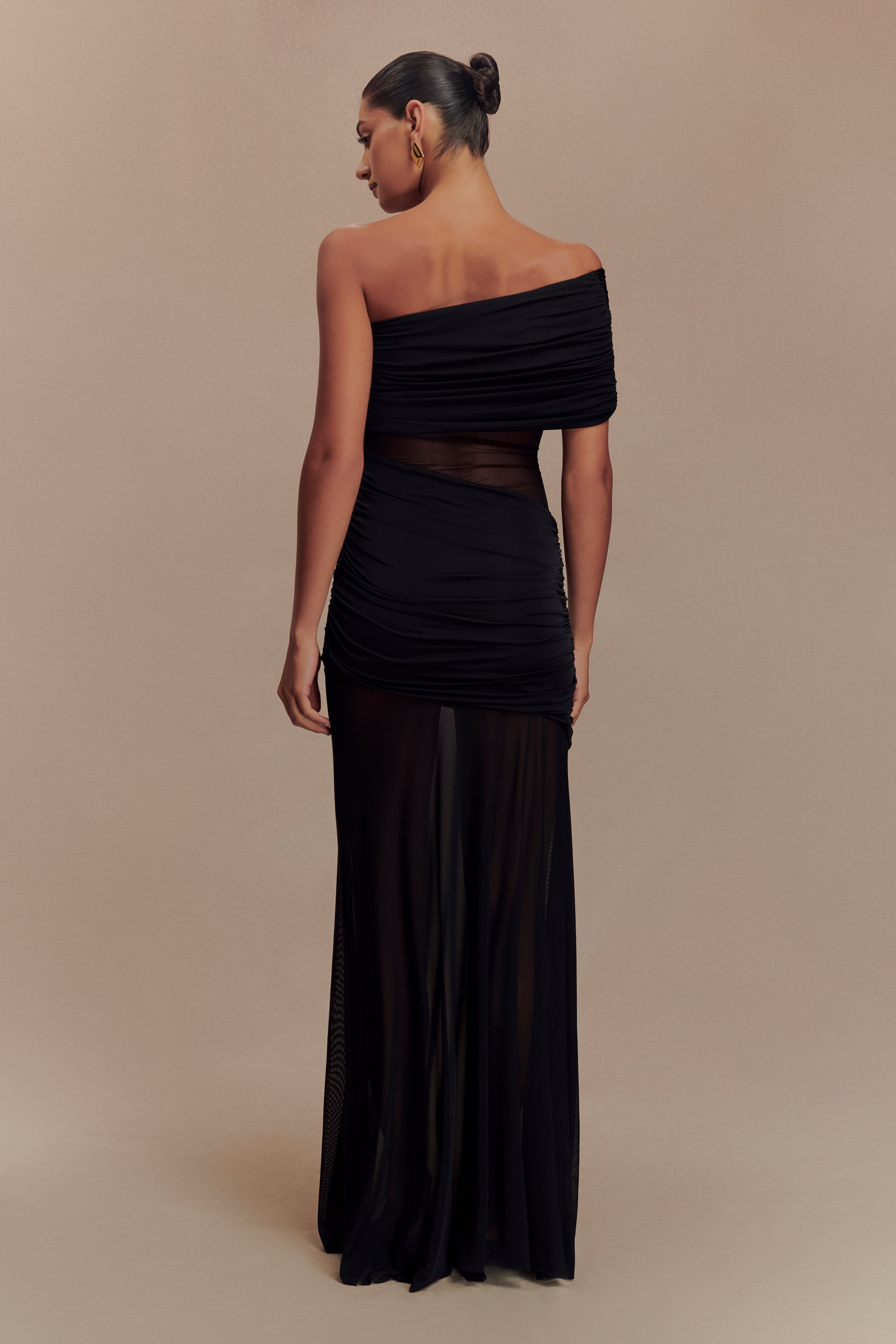 One Shoulder Mesh Maxi Dress
