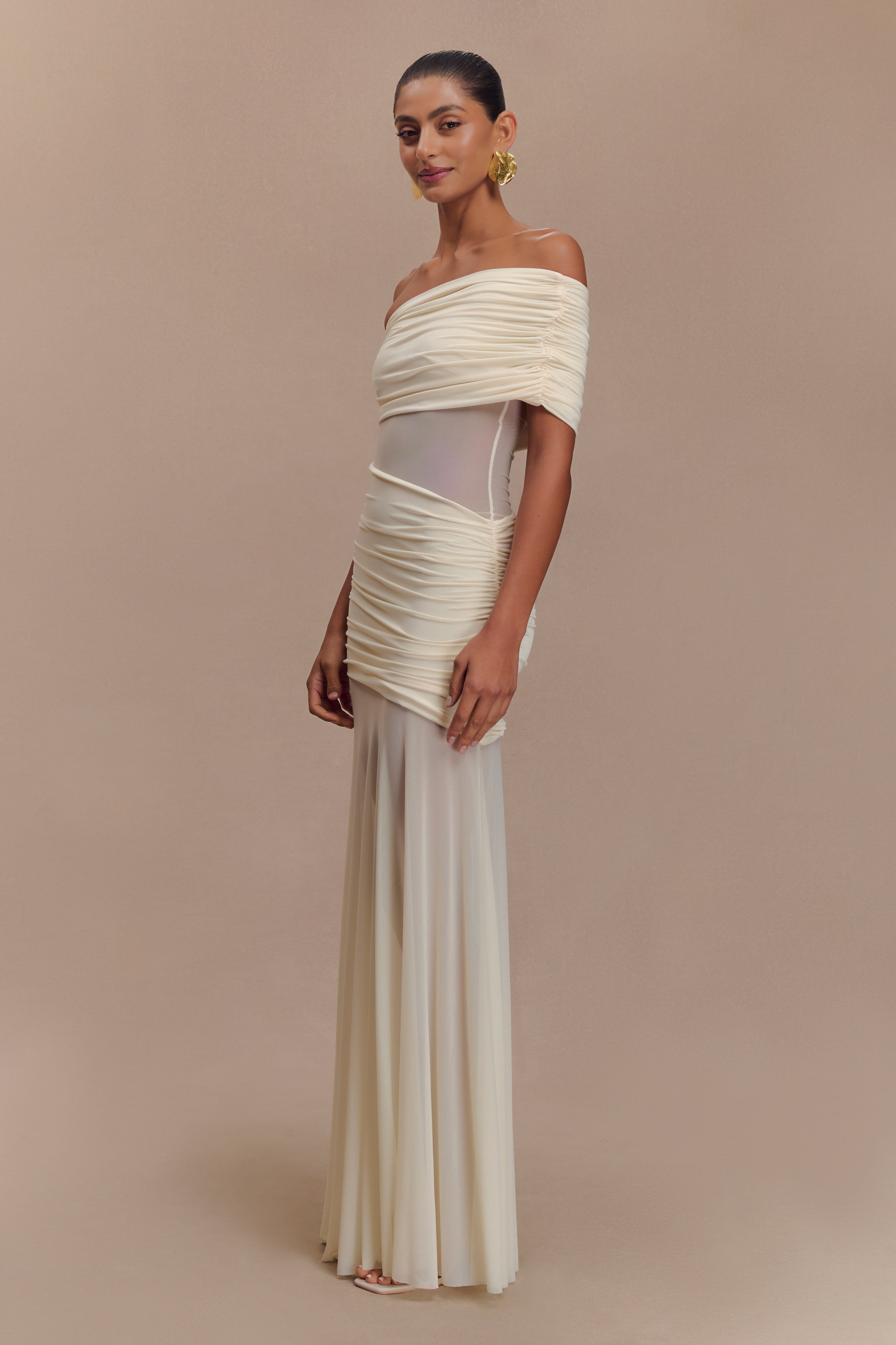 One Shoulder Mesh Maxi Dress