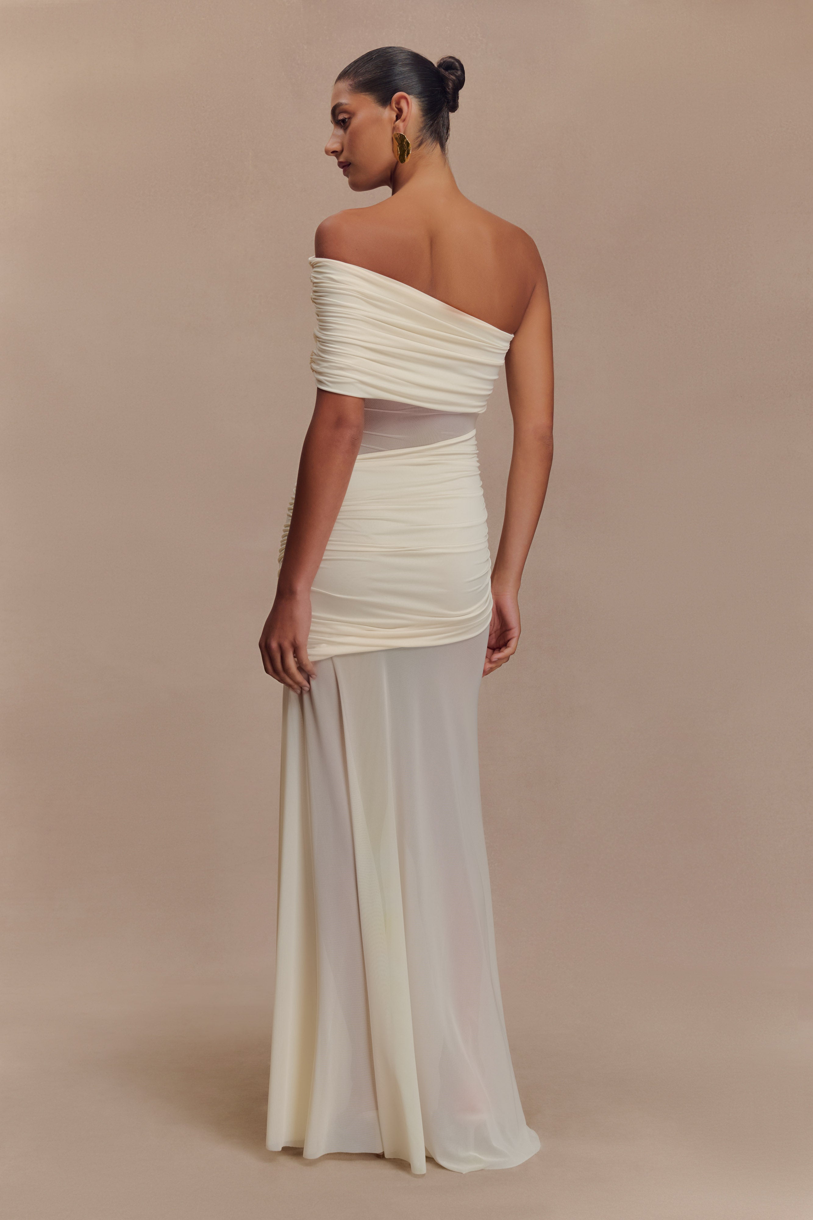 One Shoulder Mesh Maxi Dress