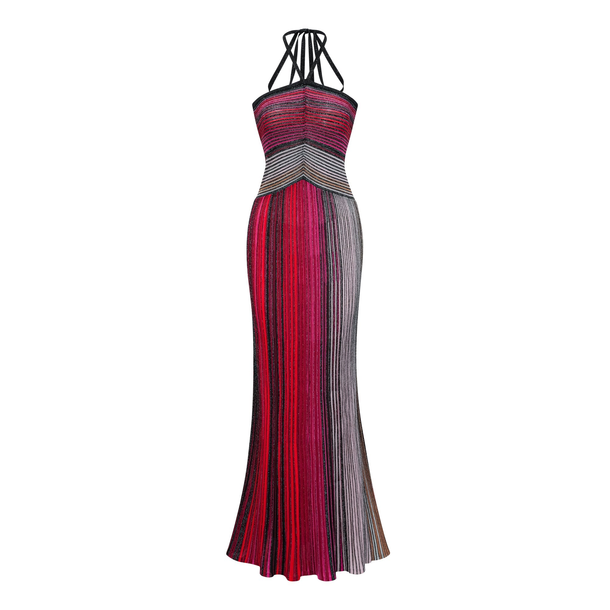 Ulysse – Halterneck Maxi Dress in Red Metallic Knit