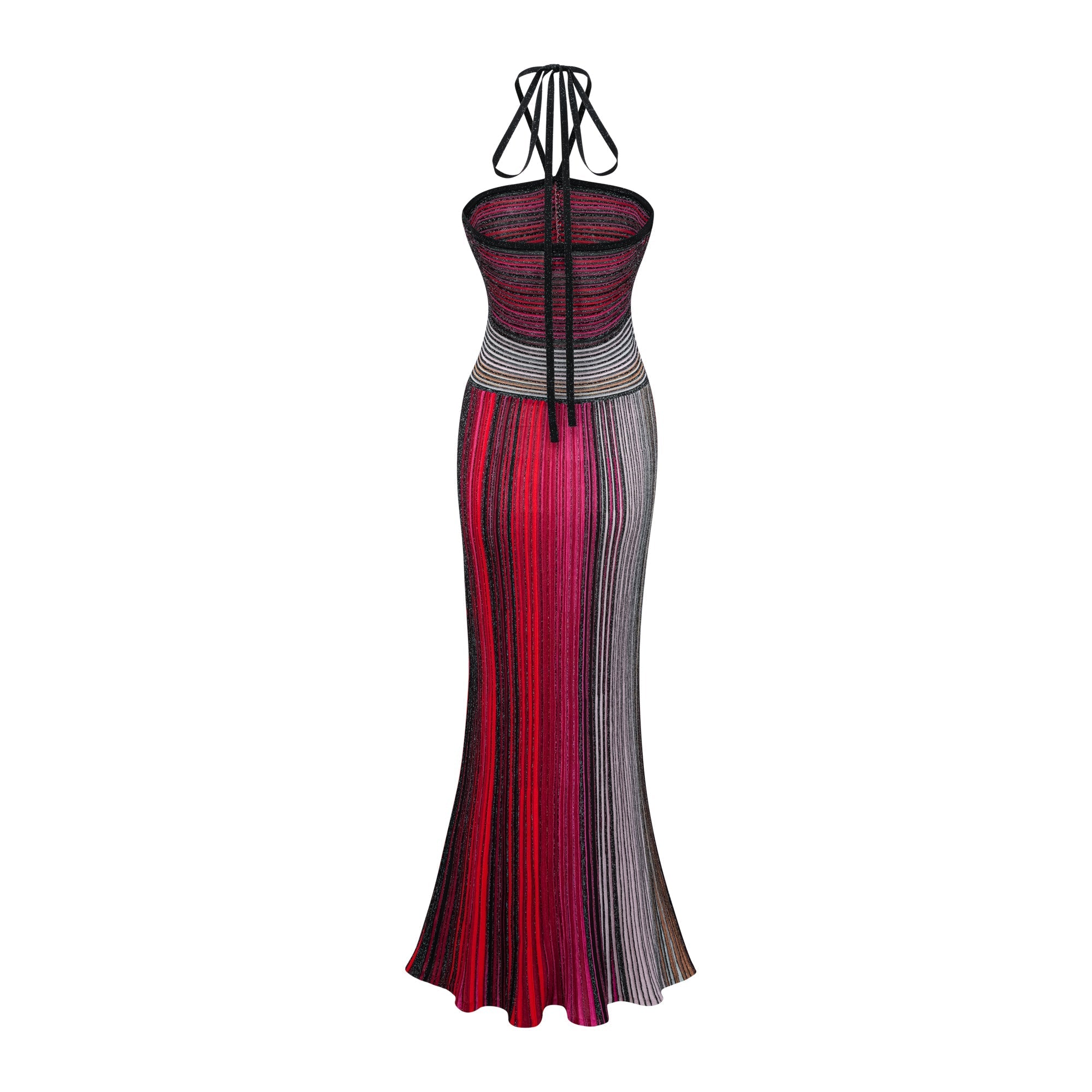 Ulysse – Halterneck Maxi Dress in Red Metallic Knit
