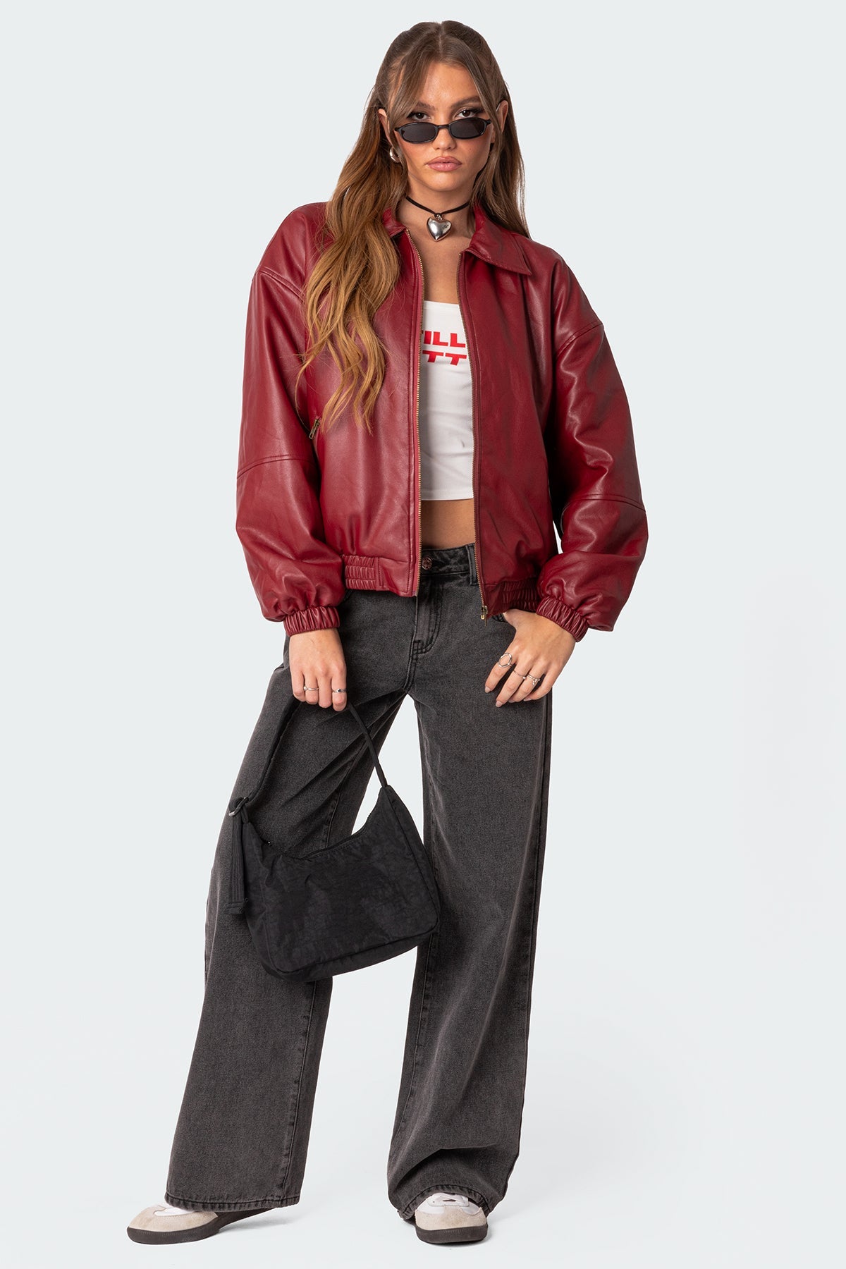 Faux Leather Bomber Jacket