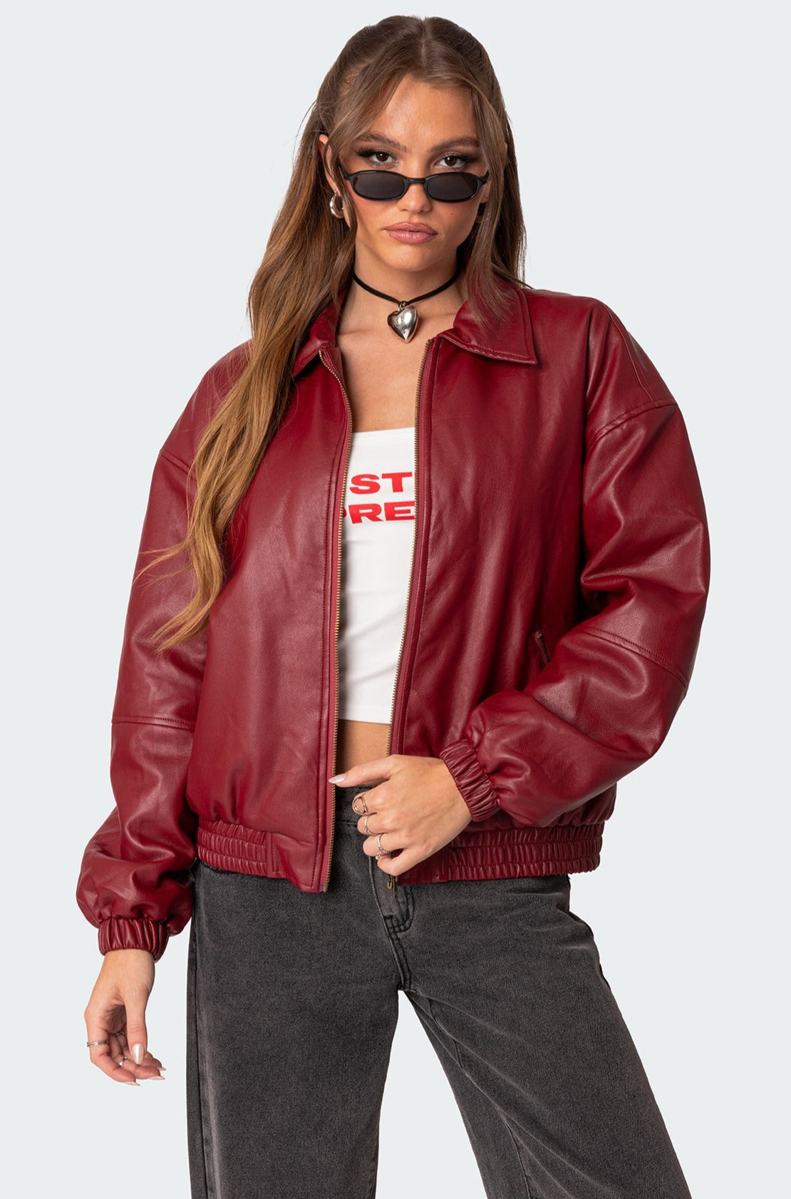 Faux Leather Bomber Jacket