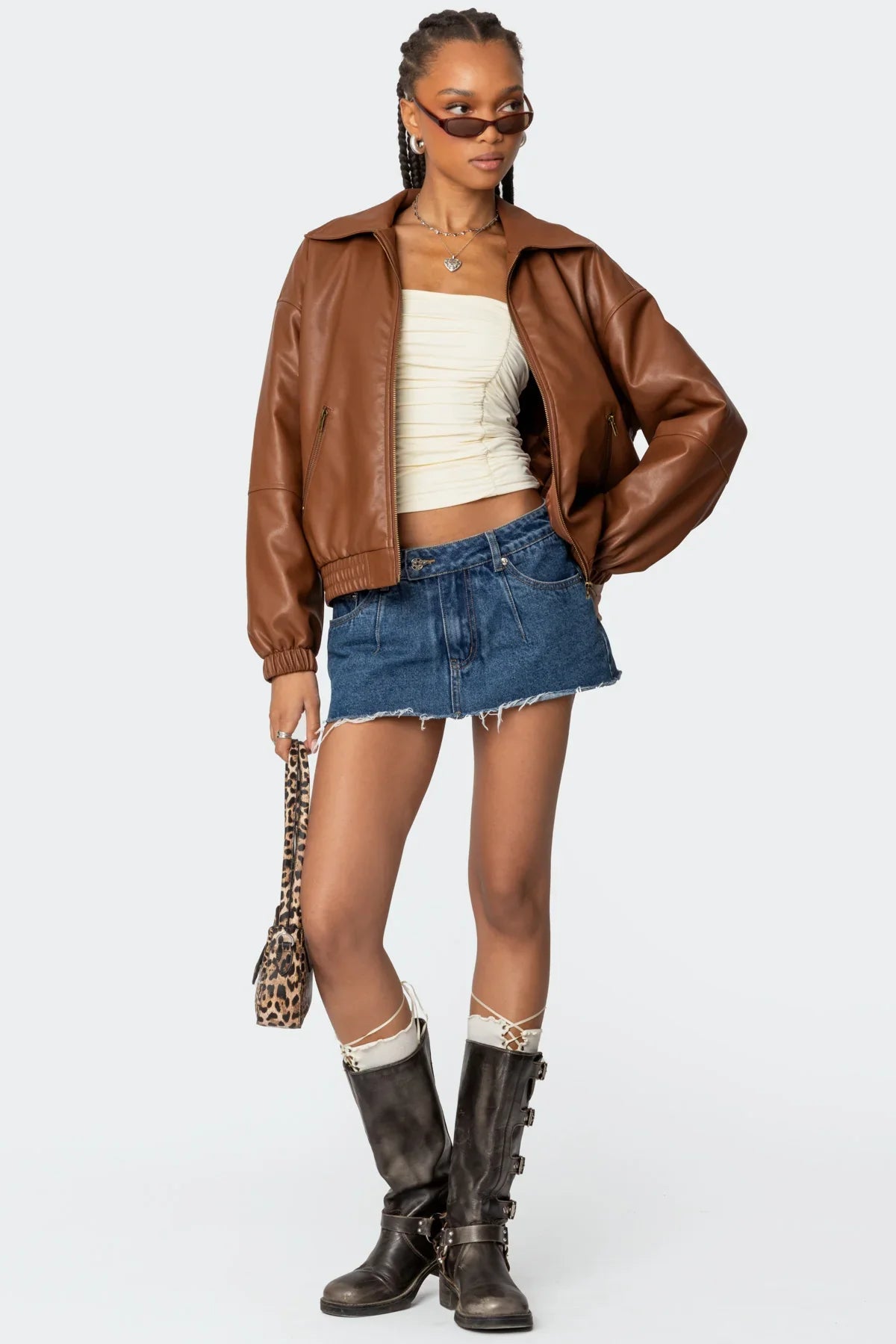 Faux Leather Bomber Jacket