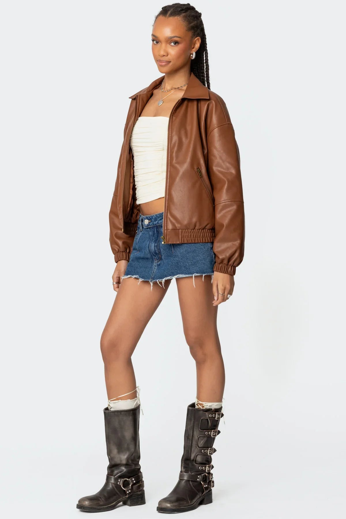 Faux Leather Bomber Jacket