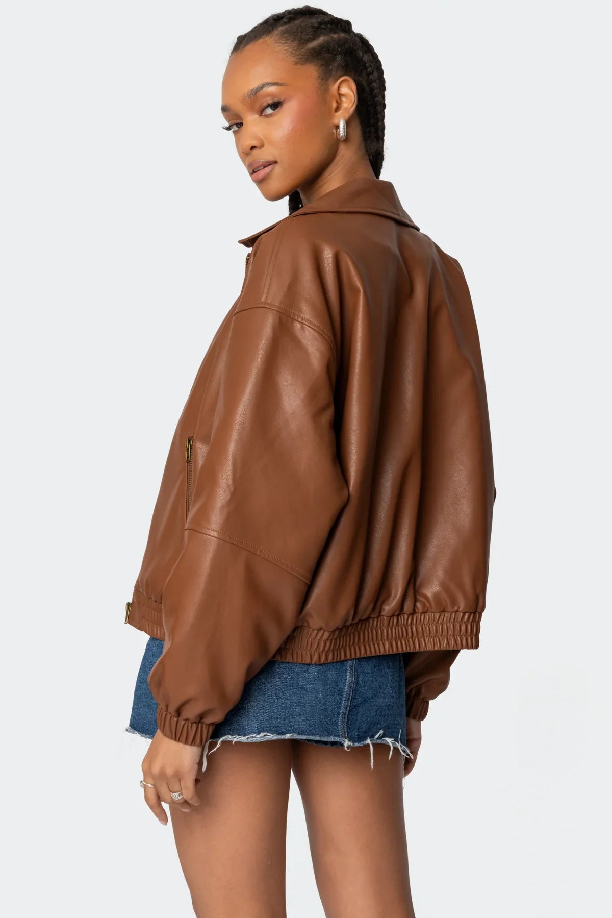 Faux Leather Bomber Jacket