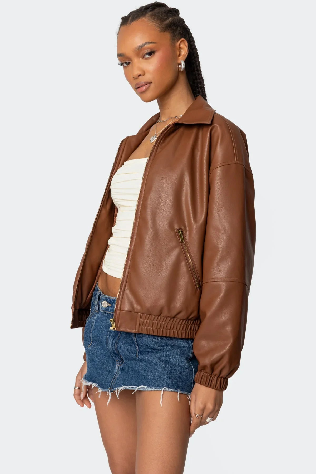 Faux Leather Bomber Jacket