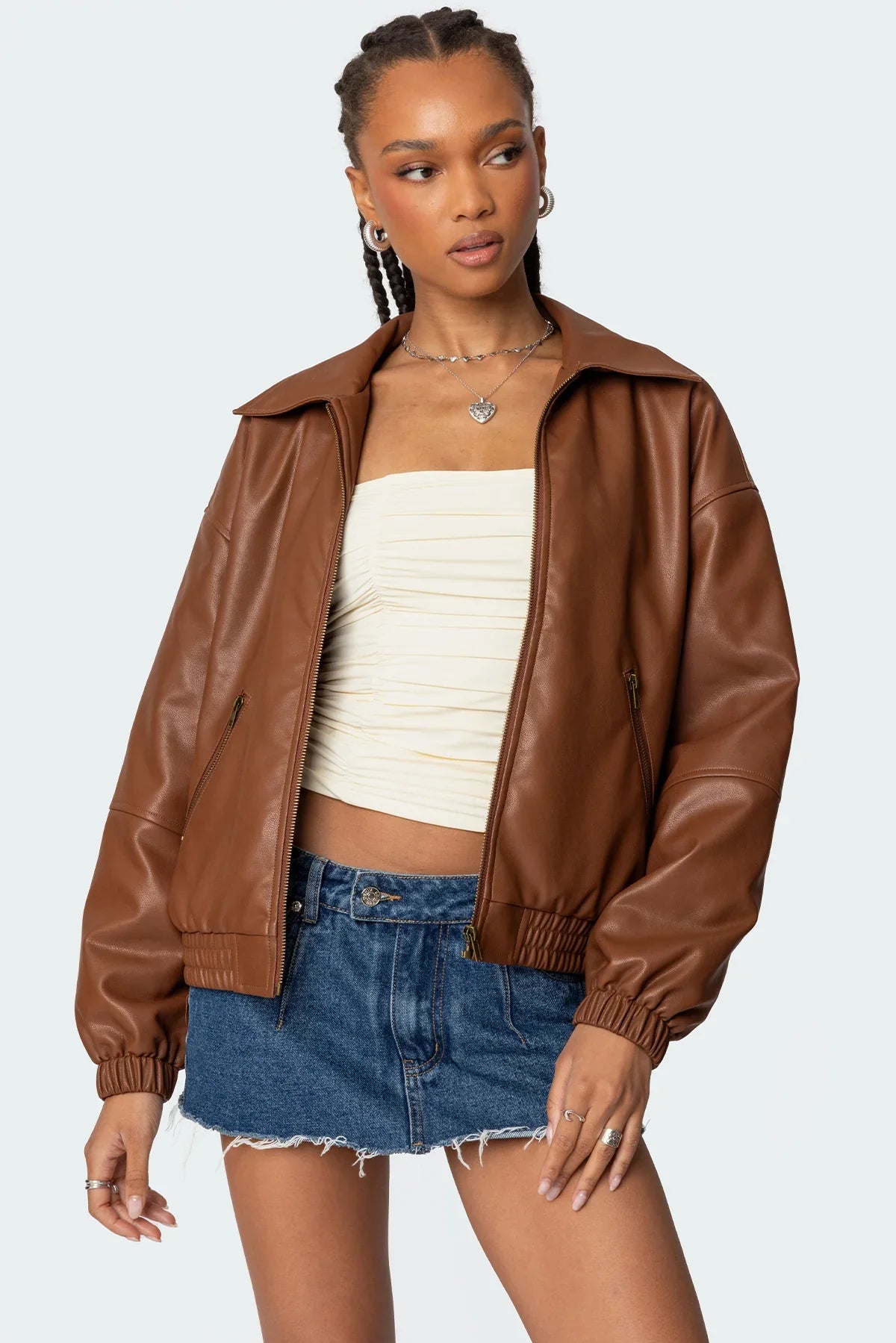 Faux Leather Bomber Jacket