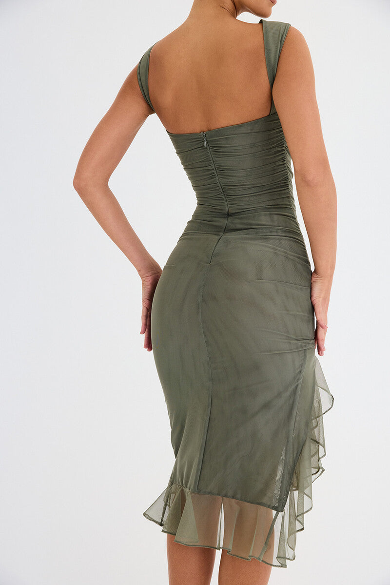 RUFFLE MIDI DRESS